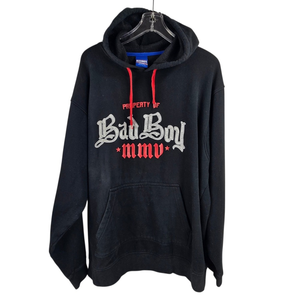 Bad Boy Hoodie Embroidered Pullover Black 2XL Streetwear Urban Hip Hop Vtg 2005